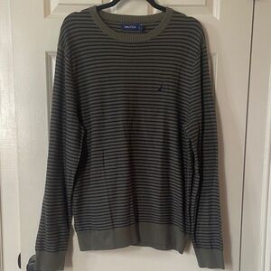 NWT Nautica Men's Striped Crewneck Sweater Size L Olive Green Navy